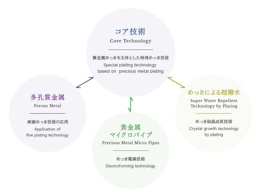 仲山貴金属鍍金は、バイオミメティクス（生物模倣技術）を応用しためっきによる超撥水技術を開発しました。